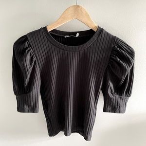 Zara puff sleeve ribbed cropped tee
